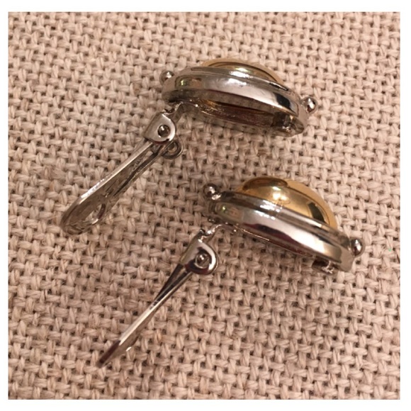 Silvertone Frame & Goldtone Center Clip Earrings - Picture 5 of 8